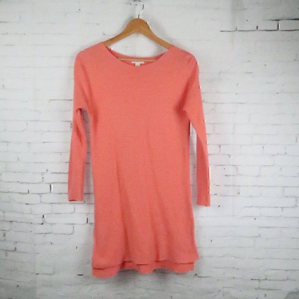 MERONA PEACH PINK ROUND NECK LONG SLEEVE RIBBED SWEATER KNIT MIDI DRESS SIZE XS